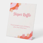レトログルービーデイジーベビーシャワーおむつラッフル 台座サイン (正面)
