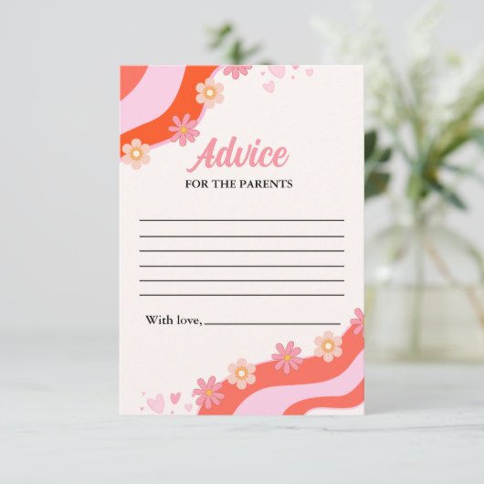 レトログルービーデイジーベビーシャワーアドバイス親カード 招待状 (スタンド正面)