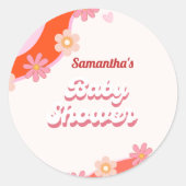 レトログルービーデイジー&ハートバレンタインベビーシャワー ラウンドシール (正面)