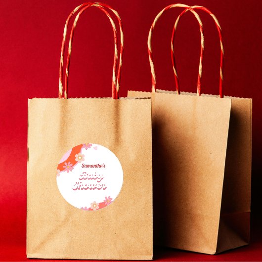 レトログルービーデイジー&ハートバレンタインベビーシャワー ラウンドシール