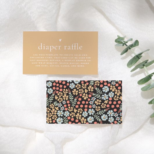 レトログルービーフローラベビーシャワーおむつラッフル エンクロージャーカード