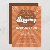 レトログルービーベビーはハロウィーンベビーシャワーを醸造している 招待状 (正面/裏面)