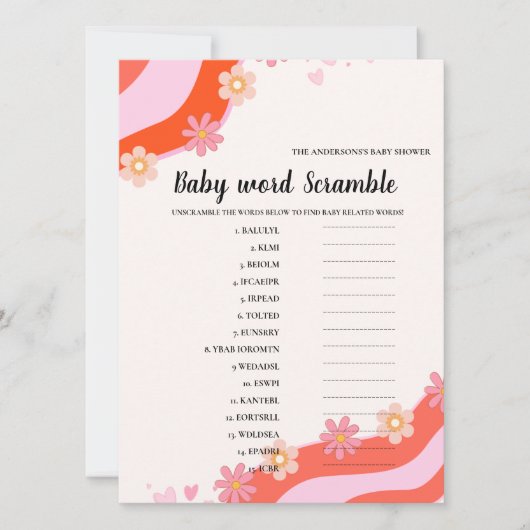 レトログルービーベビースクランブルワードベビーシャワーゲーム カード (正面)