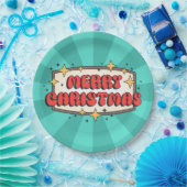 レトログルービーメリークリスマス文字 ペーパープレート (パーティー)