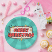 レトログルービーメリークリスマス文字 ペーパープレート (パーティー)