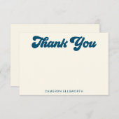 レトログルービーレタリングインブルーパーソナライズされた サンキューカード (正面/裏面)