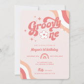 レトログルービーワンウェーブガール1st誕生日招待状 招待状 (正面)