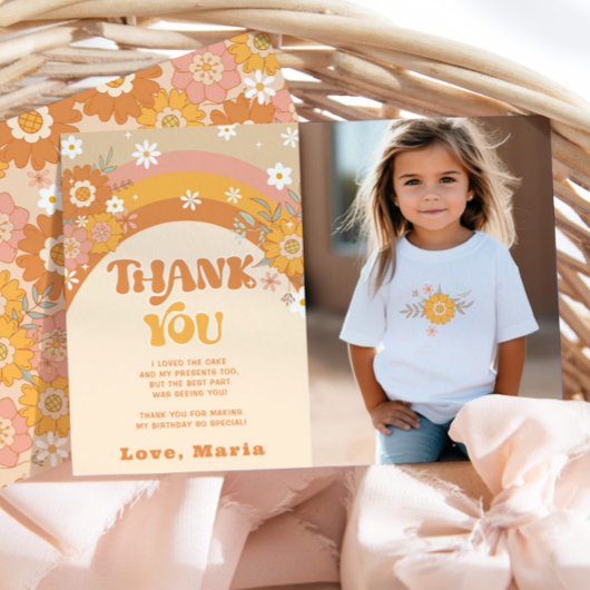 レトログルービー誕生日の写真サンキューカード 招待状