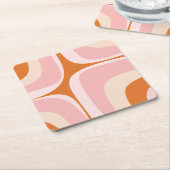 レトログルーブピンクとオレンジの抽象芸術パターン スクエアペーパーコースター (アングル)