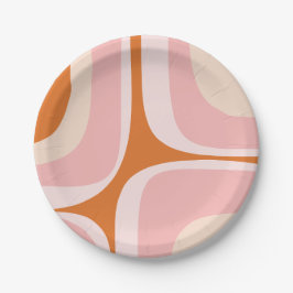 レトログルーブピンクとオレンジの抽象芸術パターン ペーパープレート