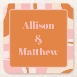 レトログルーブモダンミニマリストピンクとオレンジ スクエアペーパーコースター