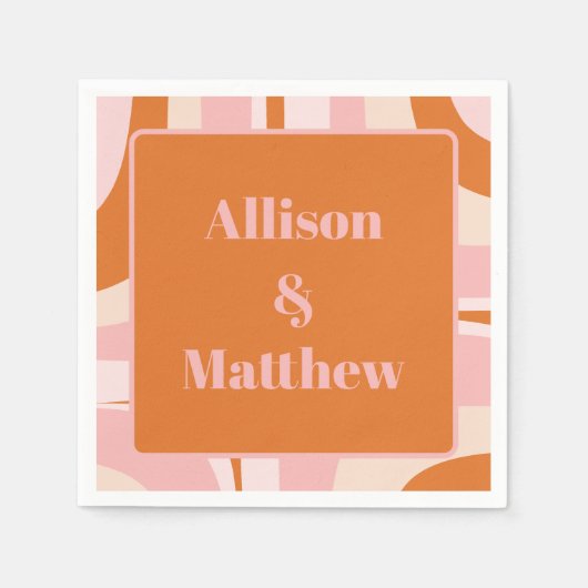 レトログルーブモダンミニマリストピンクとオレンジ スタンダードカクテルナプキン (正面)
