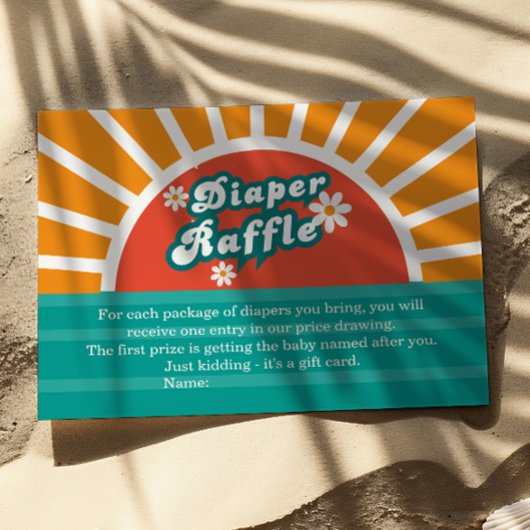 レトログルーヴィおむつラッフルカード日当たりの良いベビーシャワー エンクロージャーカード