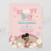 レトログルーヴィアフロガールベビーシャワー招待状 招待状 (正面/裏面)