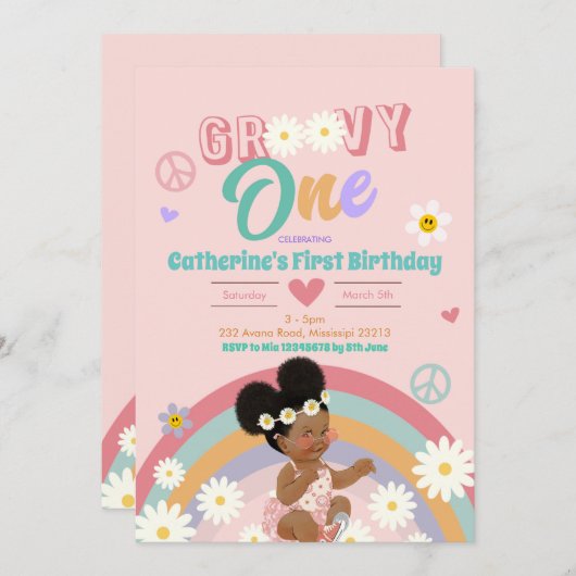 レトログルーヴィアフロガールワンファースト誕生日 招待状 (正面/裏面)