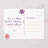 レトログルーヴィオレンジパープル結婚フローラ インビテーションポストカード (裏面)