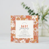 レトログルーヴィオレンジフローラガールベビーシャワー 招待状 (スタンド正面)