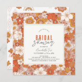 レトログルーヴィオレンジフローラブライダルシャワー 招待状 (正面/裏面)