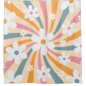 レトログルーヴィカラフルサンシャインデイジーフローラヒッピー シャワーカーテン (正面)