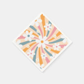 レトログルーヴィカラフルサンシャインデイジーフローラヒッピー スタンダードカクテルナプキン (角)