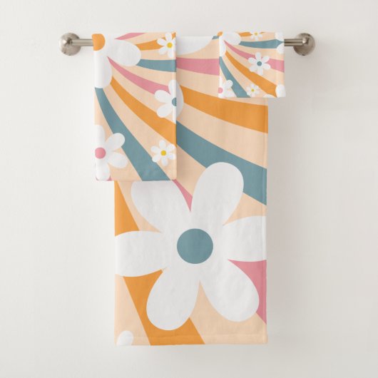 レトログルーヴィカラフルサンシャインデイジーフローラヒッピー バスタオルセット (インサイチュ)