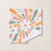 レトログルーヴィカラフルサンシャインデイジーフローラヒッピー バスタオルセット (ウォッシュタオル)