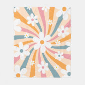 レトログルーヴィカラフルサンシャインデイジーフローラヒッピー フリースブランケット (正面)