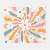 レトログルーヴィカラフルサンシャインデイジーフローラヒッピー フリースブランケット (正面(横))