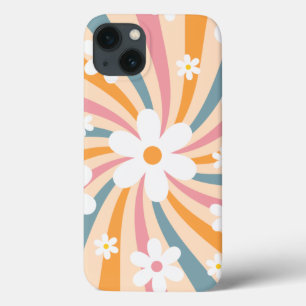 レトログルーヴィカラフルサンシャインデイジーフローラヒッピー iPhone 13ケース