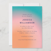 レトログルーヴィカラフルティール(緑がかった色)ピンクオレンジバルミツワー 招待状 (正面)