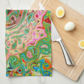 レトログルーヴィカラフル抽象芸術レインボースワール キッチンタオル (四つ折り)