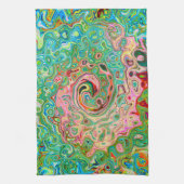 レトログルーヴィカラフル抽象芸術レインボースワール キッチンタオル (縦)