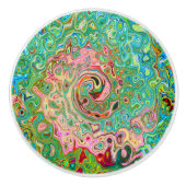 レトログルーヴィカラフル抽象芸術レインボースワール セラミックノブ (正面)