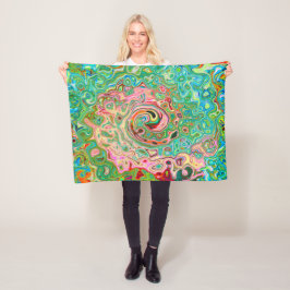 レトログルーヴィカラフル抽象芸術レインボースワール フリースブランケット