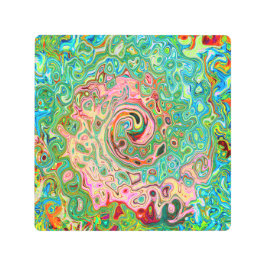 レトログルーヴィカラフル抽象芸術レインボースワール メタルプリント