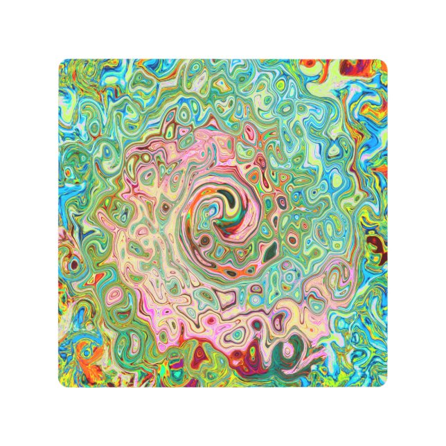 レトログルーヴィカラフル抽象芸術レインボースワール メタルプリント (正面)