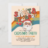 レトログルーヴィクリスマスサンタホリデーパーティー 招待状 (正面)