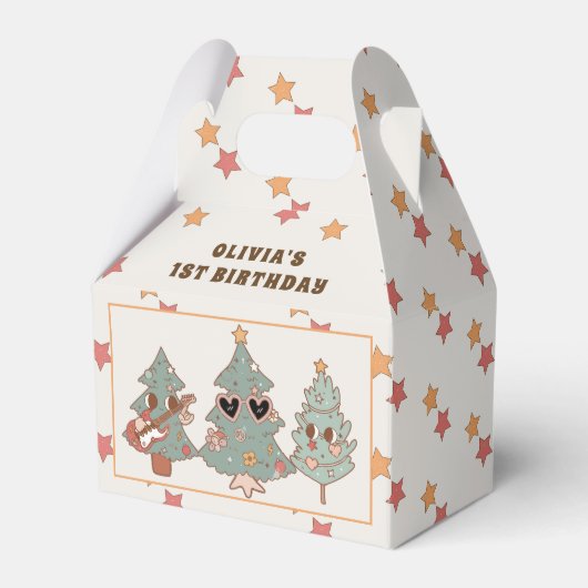 レトログルーヴィクリスマスツリーヒッピー誕生日パーティー フェイバーボックス (正面サイド)