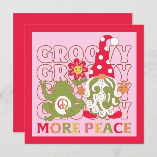 レトログルーヴィクリスマス格言モール平和カード 招待状 (正面/裏面)