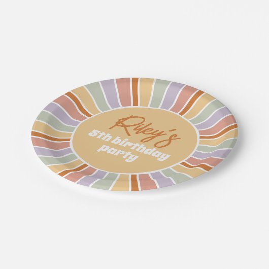 レトログルーヴィサンシャインガールバースデーパーティー ペーパープレート (アングル)