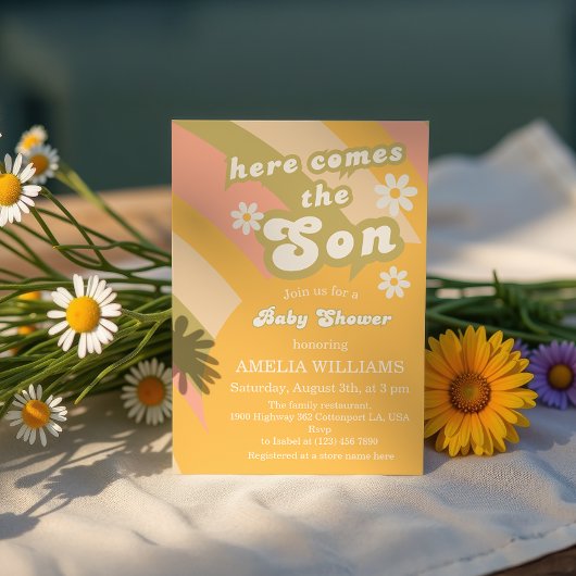 レトログルーヴィサンシャインベビーシャワーボーイ 招待状