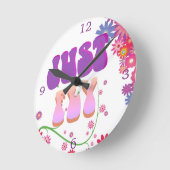 レトログルーヴィジャストフライカラフルフローラ ラウンド壁時計 (傾斜)