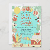 レトログルーヴィスタイリッシュビーチまたはプール誕生日パーティー 招待状 (正面)