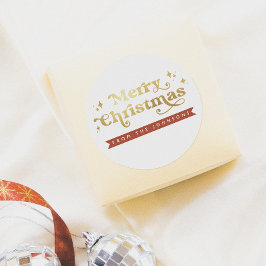 レトログルーヴィタイポグラフィメリークリスマス&名前 ラウンドシール