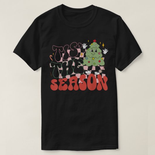 レトログルーヴィティスザシーズンキュートクリスマスツリーフー Tシャツ (デザイン正面)