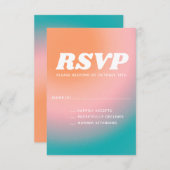 レトログルーヴィティール（緑がかった色）ピンクコーラル抽象芸術結婚ズ 出欠カード (正面/裏面)