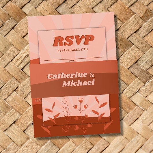 レトログルーヴィテラコッタ&オレンジボホ結婚ズ 招待状ベリーバンド