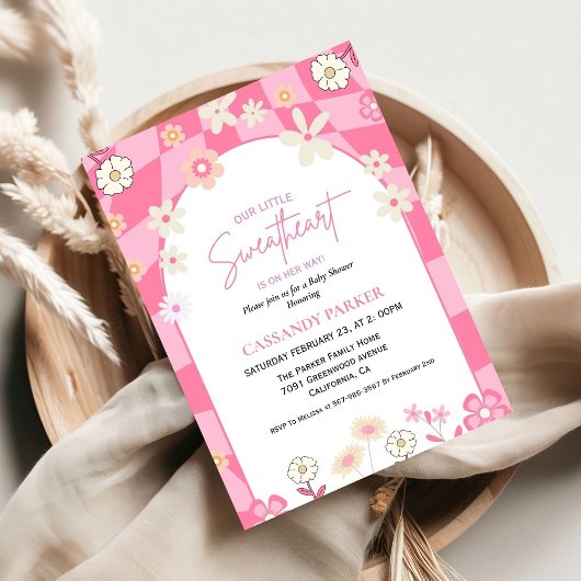 レトログルーヴィデイジーボホバレンタインベビシャワー 招待状