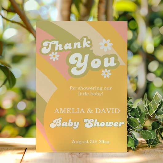 レトログルーヴィデイジー男の赤ちゃんシャワー サンキューカード