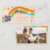 レトログルーヴィデイジー70代ウェディングRSVPヒッピー エンクロージャーカード (正面/裏面)